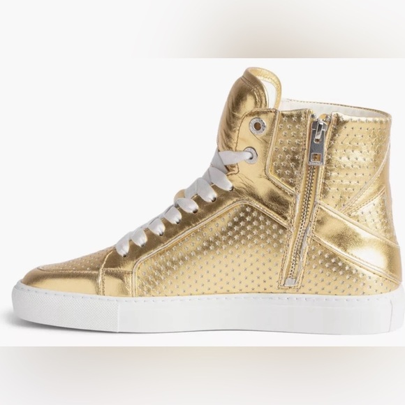 NIB Zadig & Voltaire HIGH FLASH VINTAGE METAL
Perforated Stars 39 Gold Hightop 8 - Picture 3 of 14